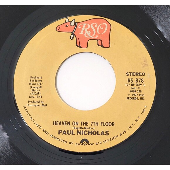 Paul Nicholas 45 RPM Heaven On The 7th Floor / Do You Want My Love - RSO EX '77 - Picture 1 of 3